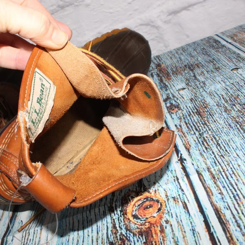 LL BEAN Brown Leather Unlined Waterproof Duck Boots Size 9 M - Picture 7 of 9